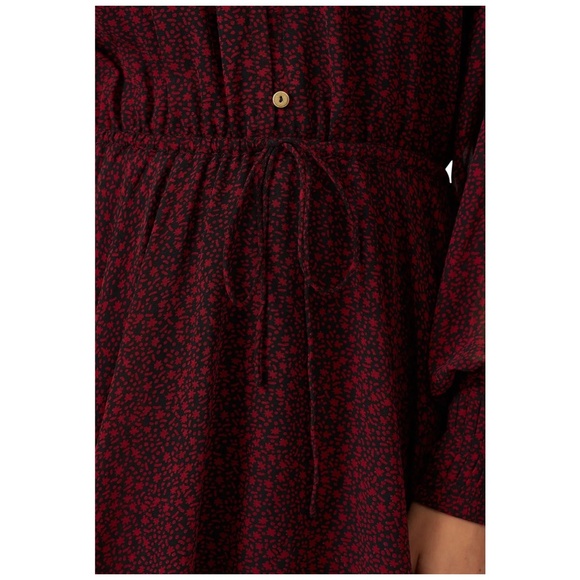 CLEOBELLA Dark Red Kelly Mini Chiffon Dress Long Sleeve V-Neck - Size Small - Picture 6 of 9